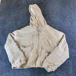 Ashley Corduroy Jacket Womens Large Beige Good Hooded Sherpa Lined Full Zip